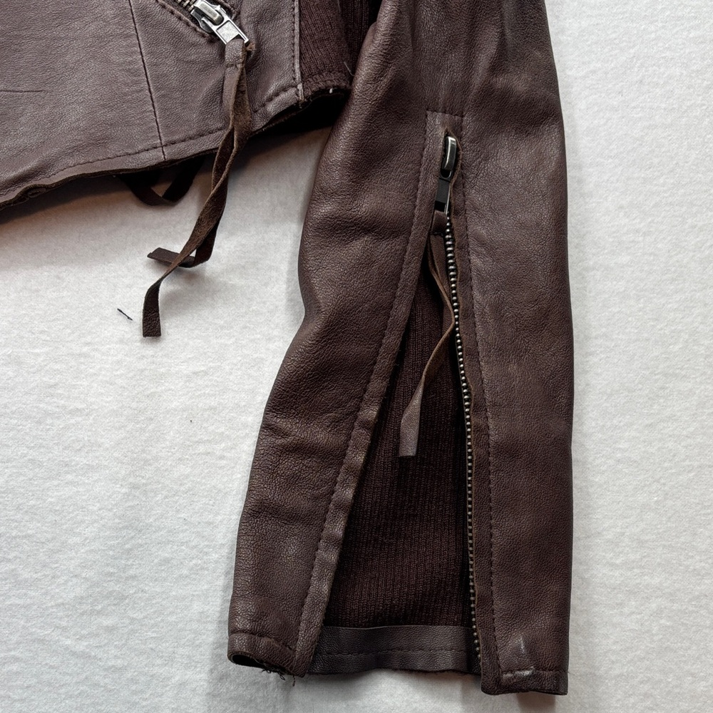 Veda Dark Brown Leather Jacket with Zipper Details - Picture 4 of 12